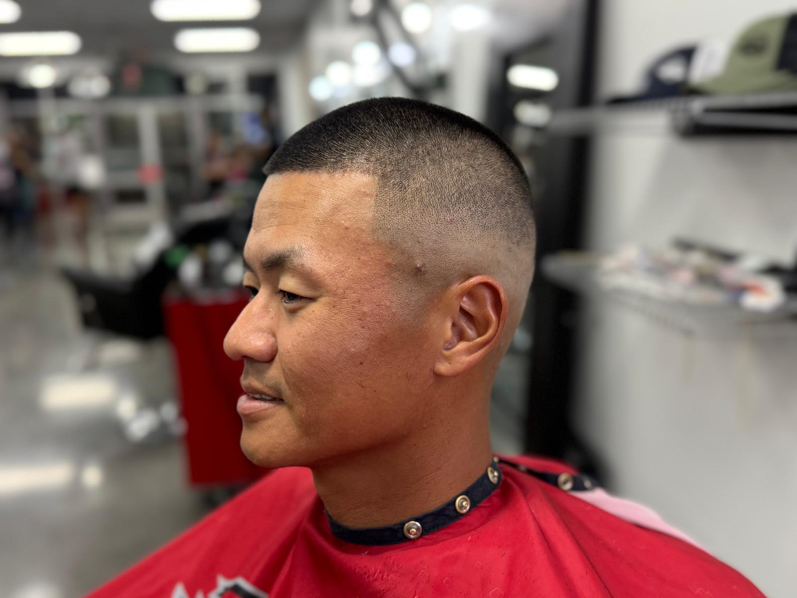 Fresh buzz cut with a skin fade and lineup